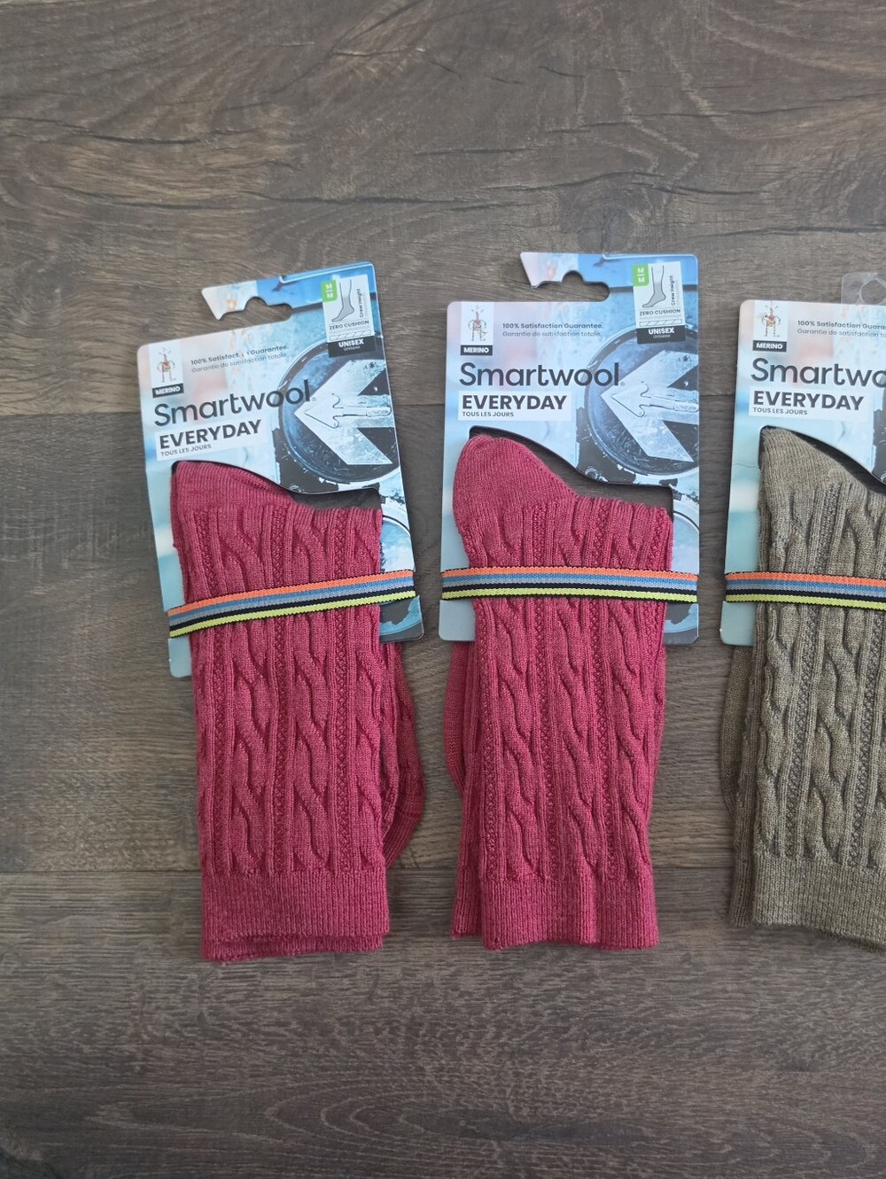 Smartwool Everyday Cable Knit Socks - 2 Red (pair) and 1 Brown (pair)